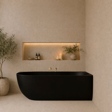 Byron Egg 1700mm Right Corner Artificial Stone Freestanding Bath, Matte Black