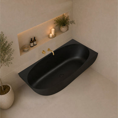 Byron Egg 1700mm Right Corner Artificial Stone Freestanding Bath, Matte Black