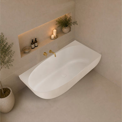 Byron Egg 1700mm Right Corner Artificial Stone Freestanding Bath, Matte White