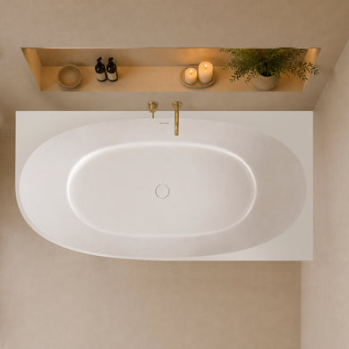 Byron Egg 1700mm Right Corner Artificial Stone Freestanding Bath, Matte White