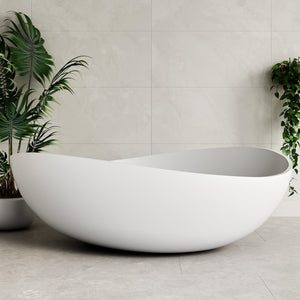 Wave Oval 1800mm Artificial Stone Freestanding Bath, Matte White