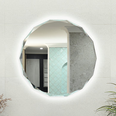 Fine Round Jewel 750mm Backlit LED Frameless Mirror with Jewelled Edge and Demister *Clearance Stock*