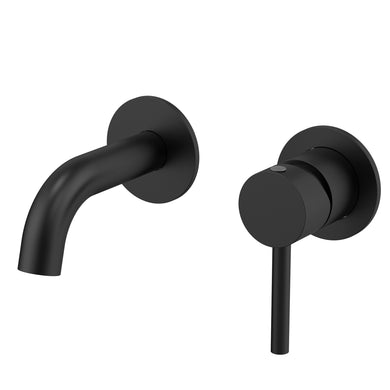 Profile III 110mm Basin/ Bath Wall Mixer Set with Round Plates, Chromium Matte Black
