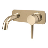 Profile III 110mm Basin/ Bath Wall Mixer Set with Rectangular Plate, PVD Brushed Brass Gold