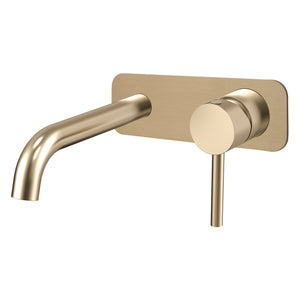 Profile III 180mm Basin/ Bath Wall Mixer Set with Rectangular Plate, PVD Brushed Brass Gold