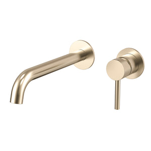 Profile III 220mm Basin/ Bath Wall Mixer Set with Round Plates, PVD Brushed Brass Gold