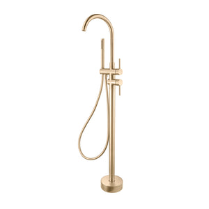Profile III Floor Mounted Bath Filler with Mixer and Hand Shower, PVD Brushed Brass (Gold)