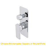 Kiki Shower/ Bath Wall Mixer with Diverter and Square Plates, Polished Chrome