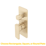 Kiki Shower/ Bath Wall Mixer with Diverter and Round Plates, Brushed Brass (Gold)