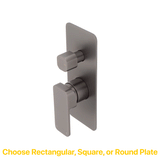 Kiki Shower/ Bath Wall Mixer with Diverter and Square Plates, Brushed Gunmetal