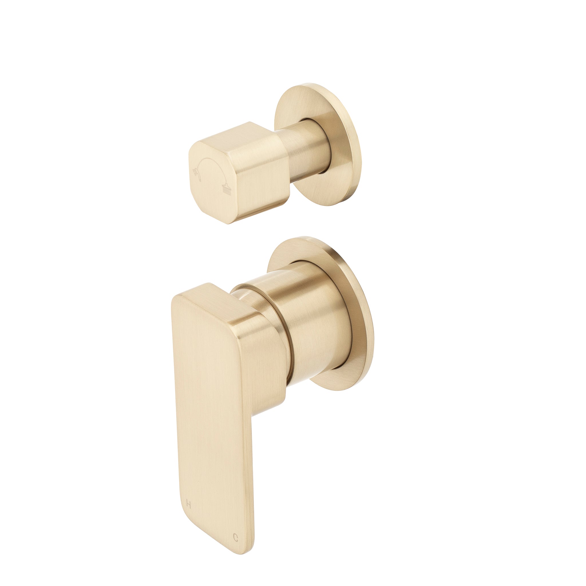 Kiki Shower/ Bath Wall Mixer with Diverter and Round Plates, Brushed Brass (Gold)