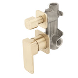 Kiki Shower/ Bath Wall Mixer with Diverter and Square Plates, Brushed Brass (Gold)