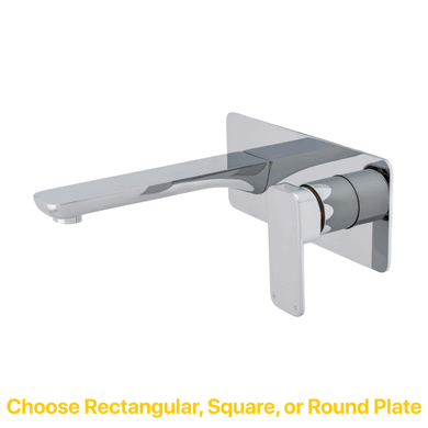 Kiki Wall Mounted Basin/ Bath Mixer with Spout and Round Plates, Polished Chrome