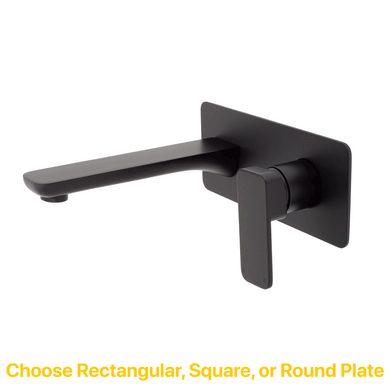 Kiki Wall Mounted Basin/ Bath Mixer with Spout and Square Plates, Matte Black