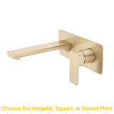 Kiki Wall Mounted Basin/ Bath Mixer with Spout and Square Plates, Brushed Brass (Gold)