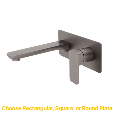 Kiki Wall Mounted Basin/ Bath Mixer with Spout and Square Plates, Brushed Gunmetal