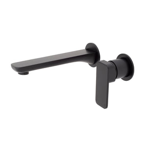 Kiki Wall Mounted Basin/ Bath Mixer with Spout and Round Plates, Matte Black