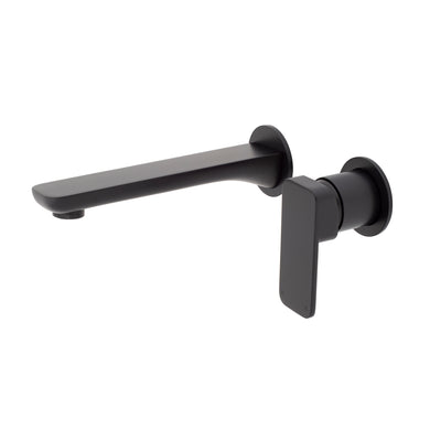 Kiki Wall Mounted Basin/ Bath Mixer with Spout and Round Plates, Matte Black