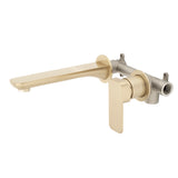 Kiki Wall Mounted Basin/ Bath Mixer with Spout and Round Plates, Brushed Brass (Gold)