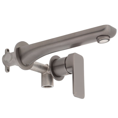 Kiki Wall Mounted Basin/ Bath Mixer with Spout and Round Plates, Brushed Gunmetal