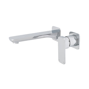 Kiki Wall Mounted Basin/ Bath Mixer with Spout and Square Plates, Polished Chrome