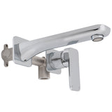 Kiki Wall Mounted Basin/ Bath Mixer with Spout and Square Plates, Polished Chrome