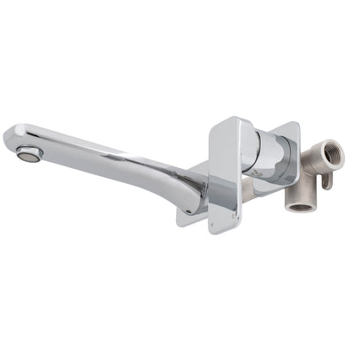 Kiki Wall Mounted Basin/ Bath Mixer with Spout and Square Plates, Polished Chrome