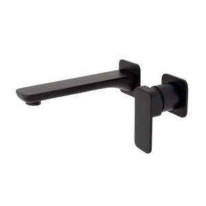 Kiki Wall Mounted Basin/ Bath Mixer with Spout and Square Plates, Matte Black