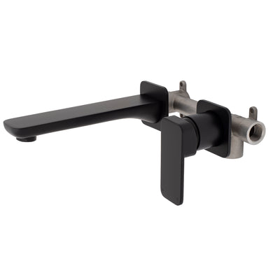 Kiki Wall Mounted Basin/ Bath Mixer with Spout and Square Plates, Matte Black
