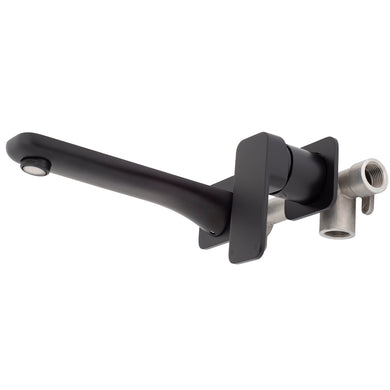 Kiki Wall Mounted Basin/ Bath Mixer with Spout and Square Plates, Matte Black