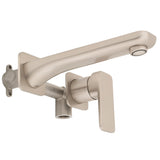 Kiki Wall Mounted Basin/ Bath Mixer with Spout and Square Plates, Brushed Nickel