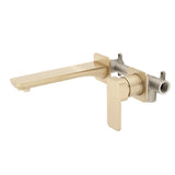 Kiki Wall Mounted Basin/ Bath Mixer with Spout and Square Plates, Brushed Brass (Gold)