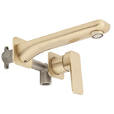Kiki Wall Mounted Basin/ Bath Mixer with Spout and Square Plates, Brushed Brass (Gold)