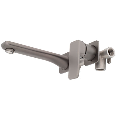 Kiki Wall Mounted Basin/ Bath Mixer with Spout and Square Plates, Brushed Gunmetal