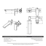 Kiki Wall Mounted Basin/ Bath Mixer with Spout and Square Plates, Brushed Nickel