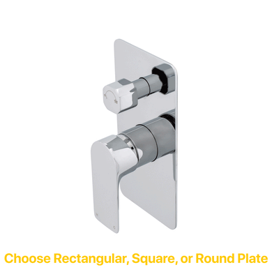 Jena Shower/ Bath Wall Mixer with Diverter and Square Plates, Polished Chrome