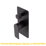 Jena Shower/ Bath Wall Mixer with Diverter and Square Plates, Matte Black