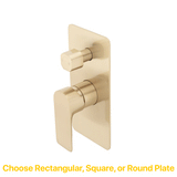 Jena Shower/ Bath Wall Mixer with Diverter and Square Plates, Brushed Brass (Gold)