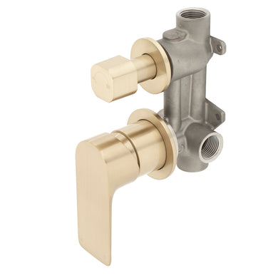 Jena Shower/ Bath Wall Mixer with Diverter and Round Plates, Brushed Brass (Gold)