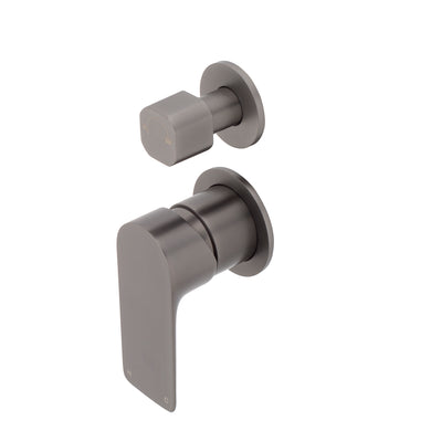 Jena Shower/ Bath Wall Mixer with Diverter and Round Plates, Brushed Gunmetal