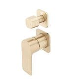 Jena Shower/ Bath Wall Mixer with Diverter and Square Plates, Brushed Brass (Gold)