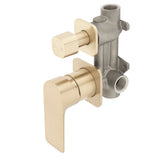 Jena Shower/ Bath Wall Mixer with Diverter and Square Plates, Brushed Brass (Gold)