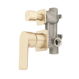 Jena Shower/ Bath Wall Mixer with Diverter and Square Plates, Brushed Brass (Gold)