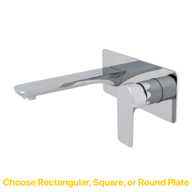 Jena Wall Mounted Basin/ Bath Mixer with Spout and Square Plates, Polished Chrome