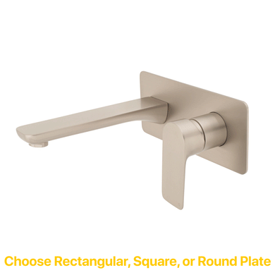 Jena Wall Mounted Basin/ Bath Mixer with Spout and Square Plates, Brushed Nickel