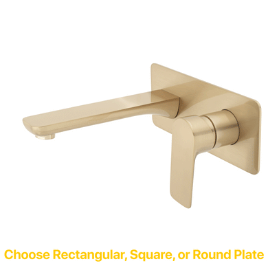 Jena Wall Mounted Basin/ Bath Mixer with Spout and Square Plates, Brushed Brass (Gold)