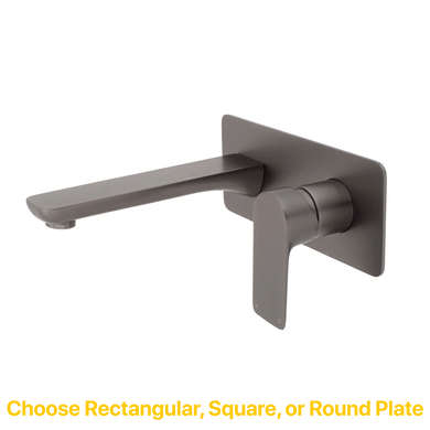 Jena Wall Mounted Basin/ Bath Mixer with Spout and Square Plates, Brushed Gunmetal