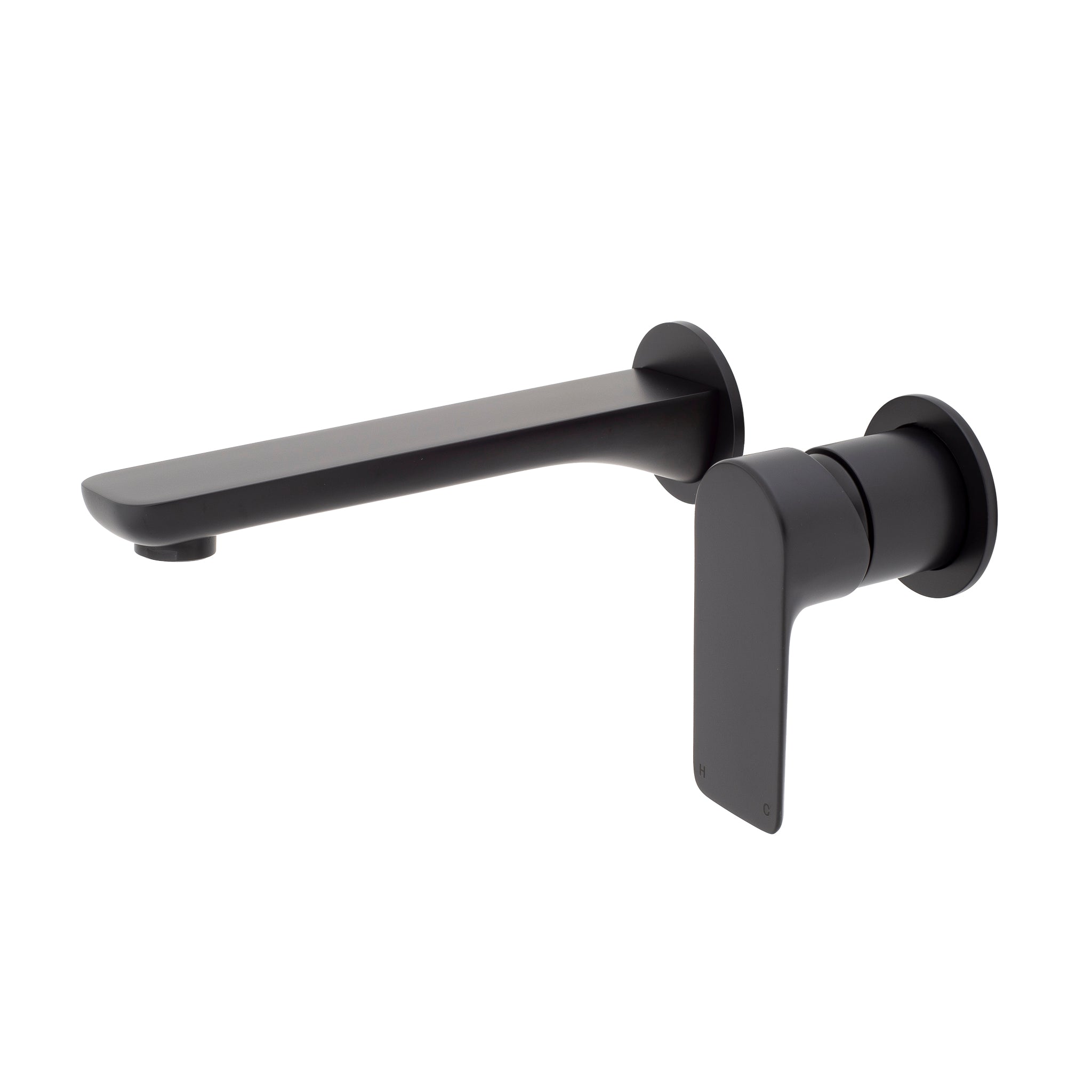 Jena Wall Mounted Basin/ Bath Mixer with Spout and Round Plates, Matte Black