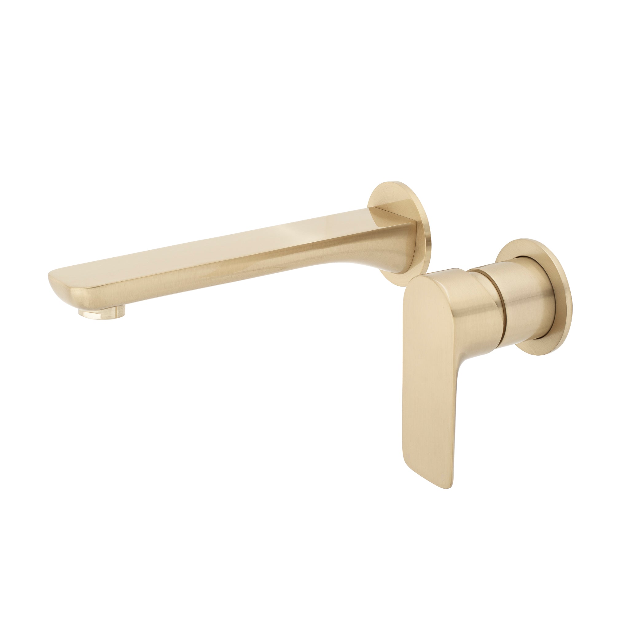 Jena Wall Mounted Basin/ Bath Mixer with Spout and Round Plates, Brushed Brass (Gold)