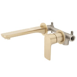 Jena Wall Mounted Basin/ Bath Mixer with Spout and Round Plates, Brushed Brass (Gold)